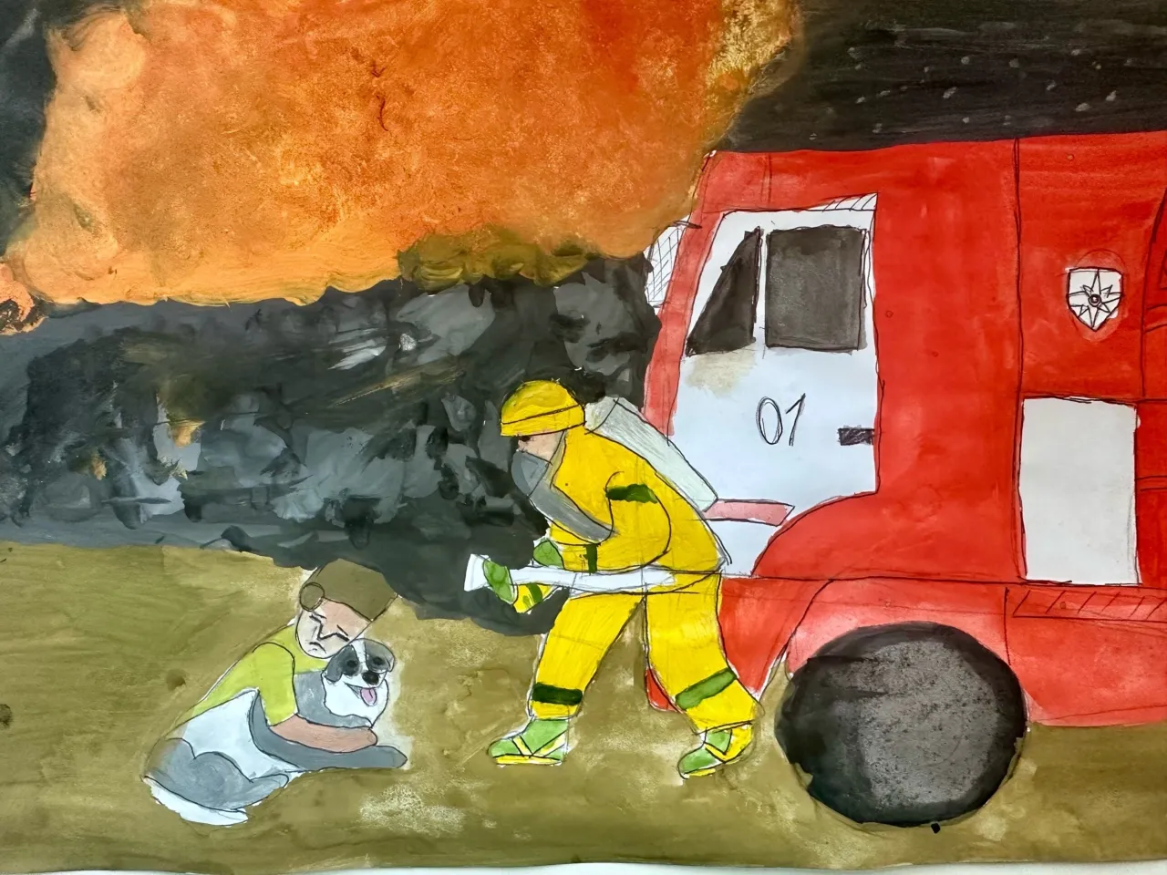 Рисунок пожарная охрана детский